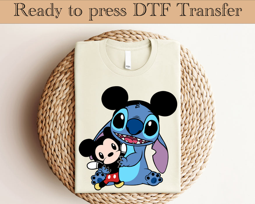 Stitch holding Mickey DTF Transfer