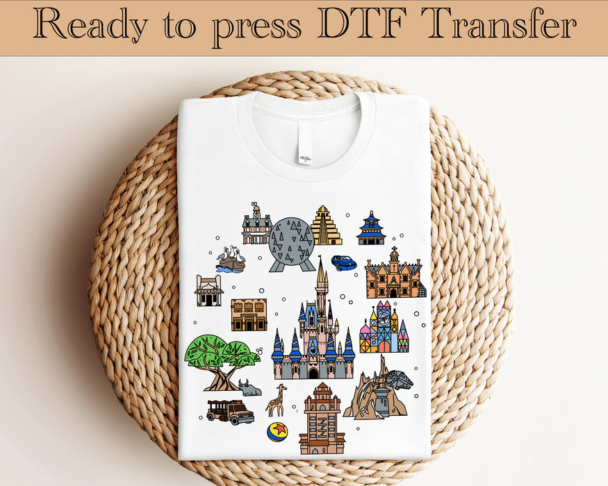 Disney parks rides map disney trip DTF Transfer