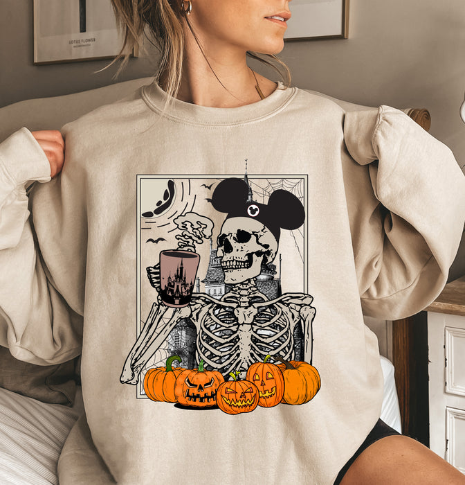 Halloween Mickey Skeleton Drinking Coffee Sweatshirt