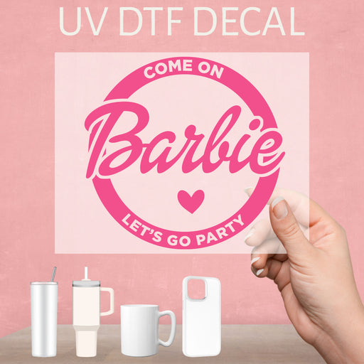 Fun UV DTF decal perfect for Barbie-themed bridal showers and celebrations.