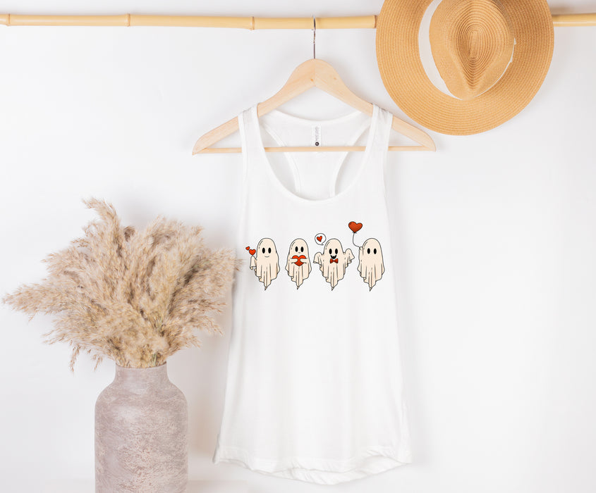 Get ready for Halloween with our cute tank top featuring playful ghosts, perfect for festive fun.