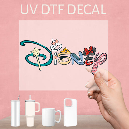 Disney Princess Text UV DTF decal, a beautiful design celebrating the magic of beloved princesses.