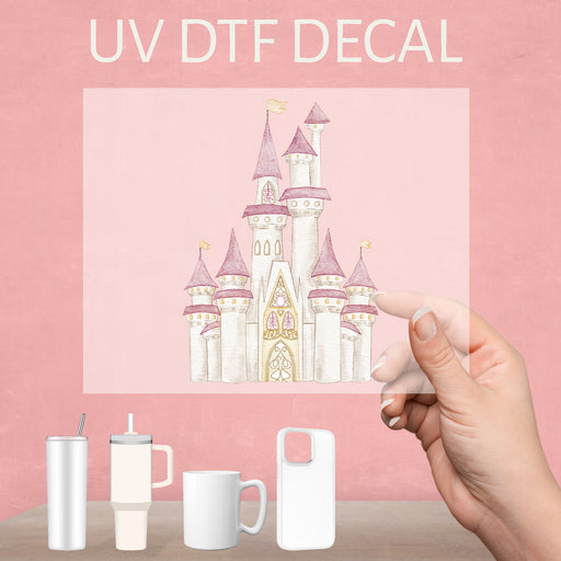 Disney UV DTF decals featuring a princess castle, adding a magical and fairytale-like design.