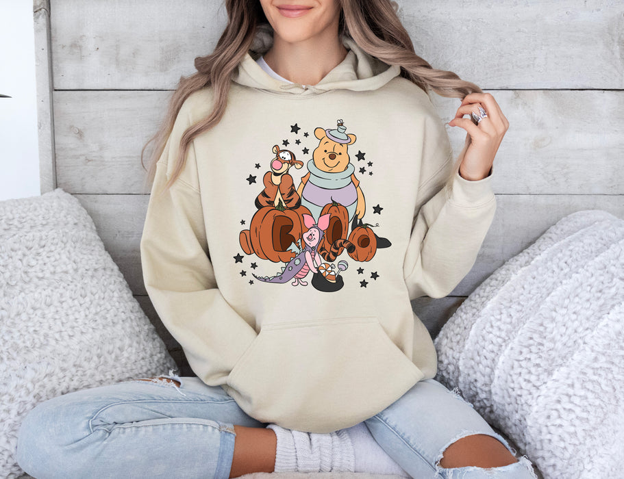 Celebrate Halloween with our Winnie the Pooh 'Boo' hoodie, a cute and cozy choice for festive fun.