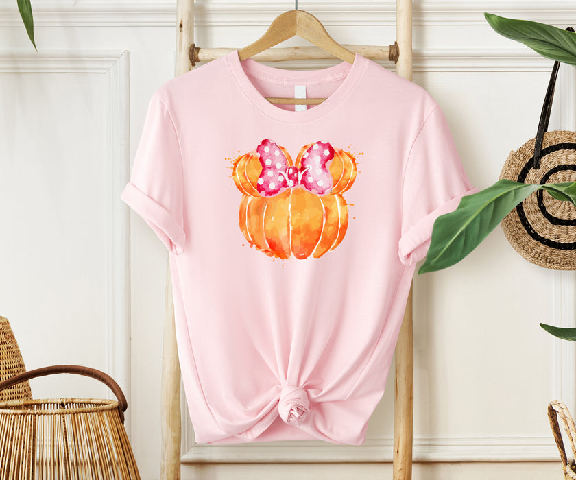 Celebrate Halloween with our Disney shirt featuring Minnie and a pumpkin, a charming choice for fun.