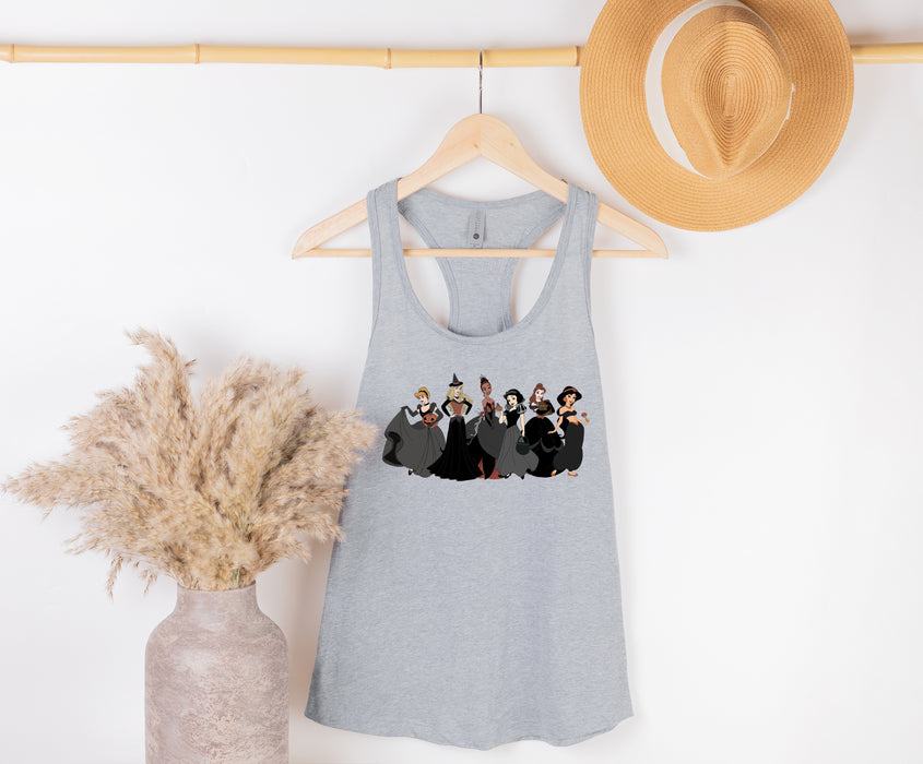 Embrace the Halloween spirit with our tank top featuring Disney princesses as witches.