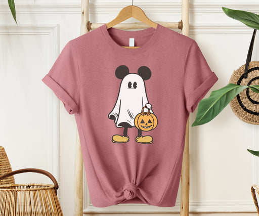 Playful Halloween shirt featuring Mickey as a friendly ghost, adding Disney magic.