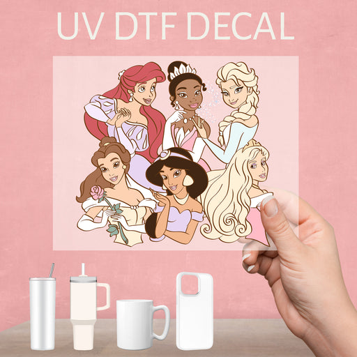 Beautifully crafted UV DTF princess decal, perfect for adding a royal touch to any surface.