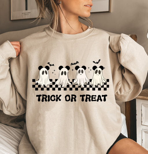 Fun Disney sweatshirt with trick-or-treat theme, perfect for adding Halloween magic.