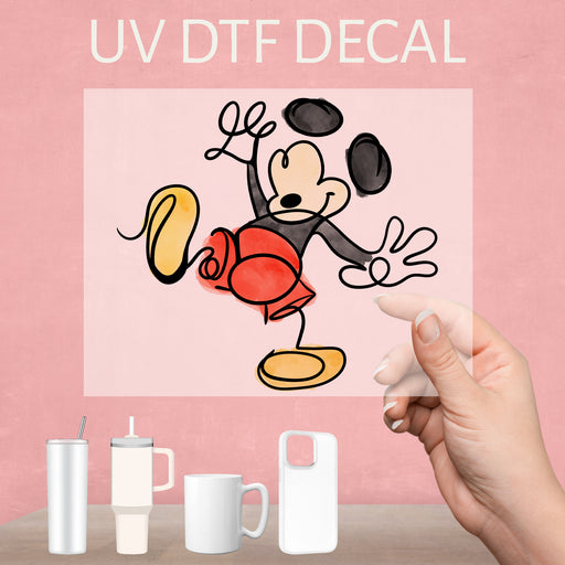 UV DTF decal of a Mickey sketch, featuring a classic and artistic outline of the beloved character.