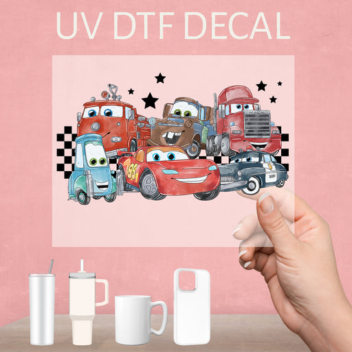 Classic vintage car UV DTF decals, perfect for adding a retro touch to your projects.