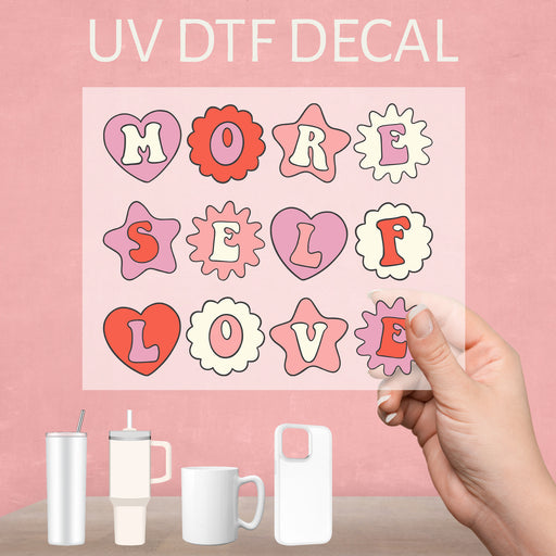 Celebrate self-love this Valentine’s Day with our vibrant UV DTF decal featuring a charming design.