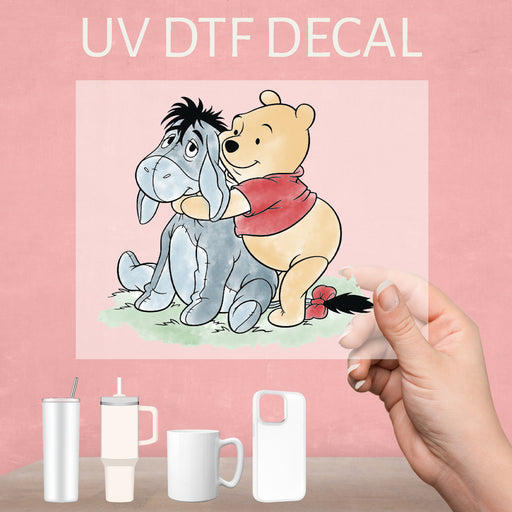 Winnie the Pooh UV DTF decal featuring Eeyore, highlighting a cute and nostalgic character.